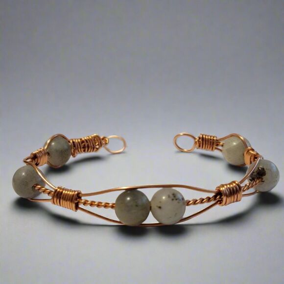 Handmade Wire Wrapped Copper Labradorite Cuff Bracelet - Picture 1 of 6